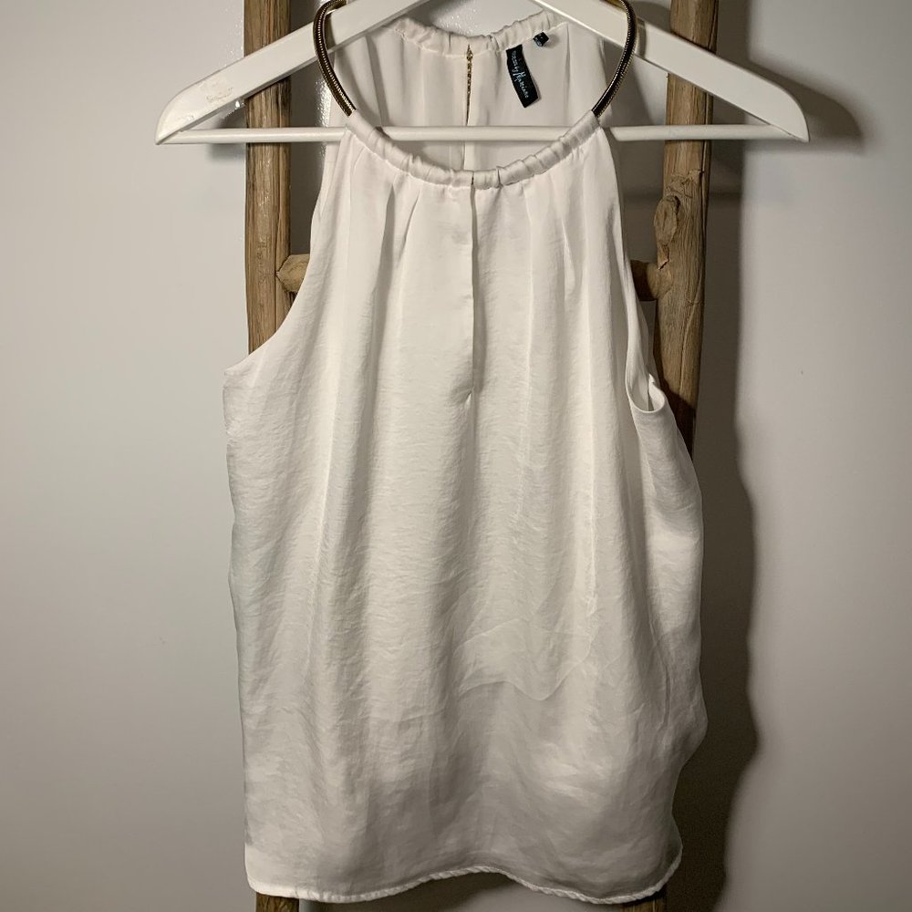 Marciano White Silk Athena Top with Gold feature
